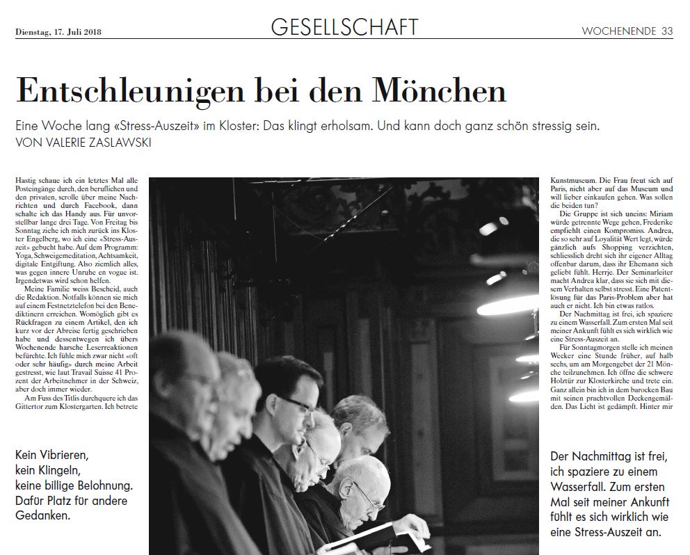 NZZ: Stress-Auszeit im Kloster